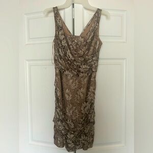 Express Gold Mini Dress size 4 with shirring and lace detail